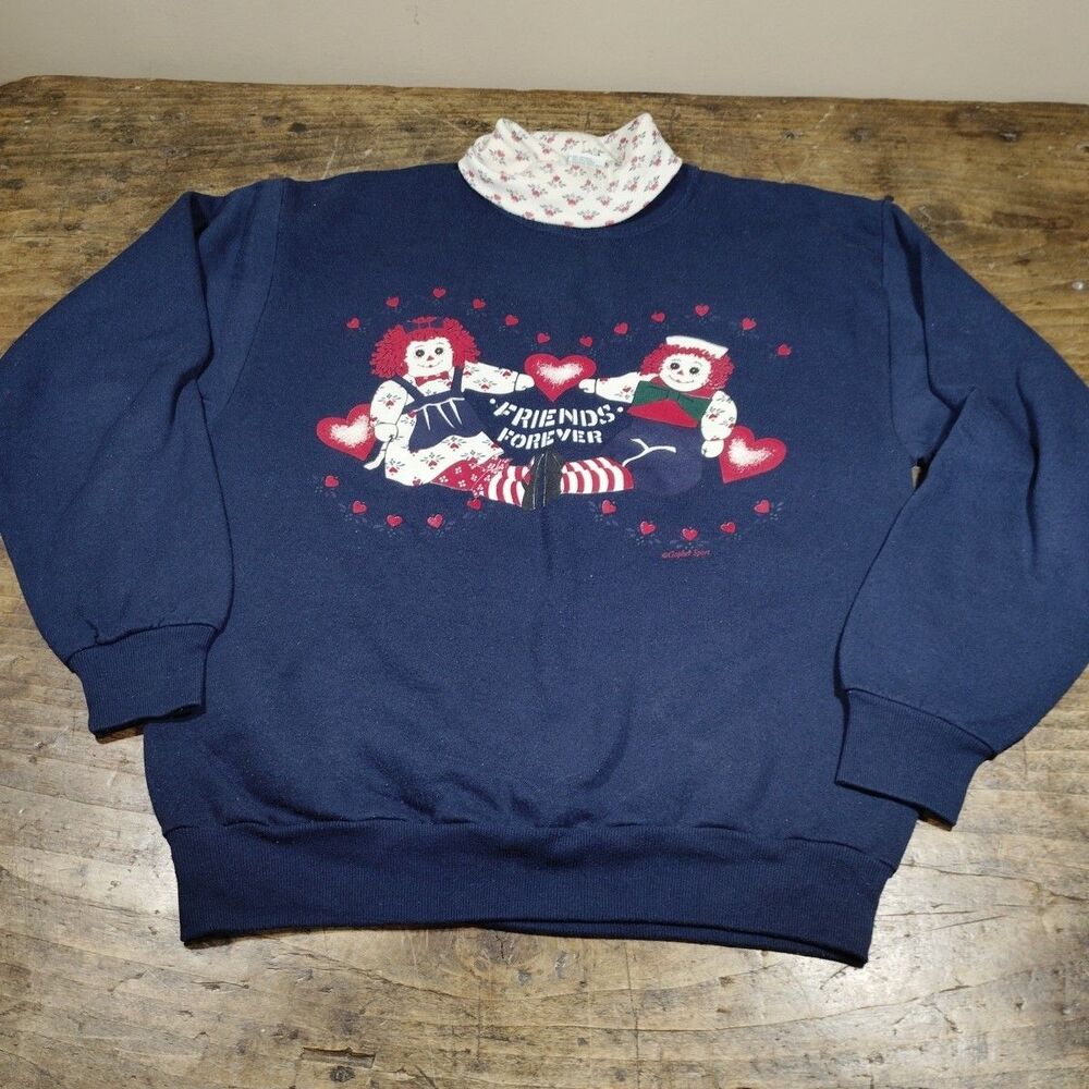 Vintage Gopher Sweatshirt Medium Raggedy Ann & Andy Crewneck Faux Turtleneck